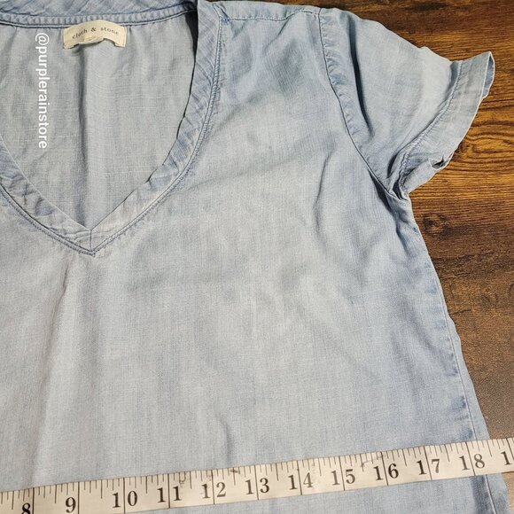 Cloth & Stone Chambray Shirt Dress XS Light Wash Beachy Coastal Minimalist - Picture 7 of 9